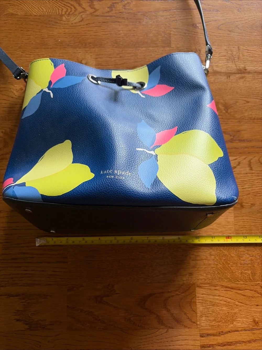 Kate Spade New York Eva Lemon Zest Tote Bag Large Bucket Leather Blue Yellow